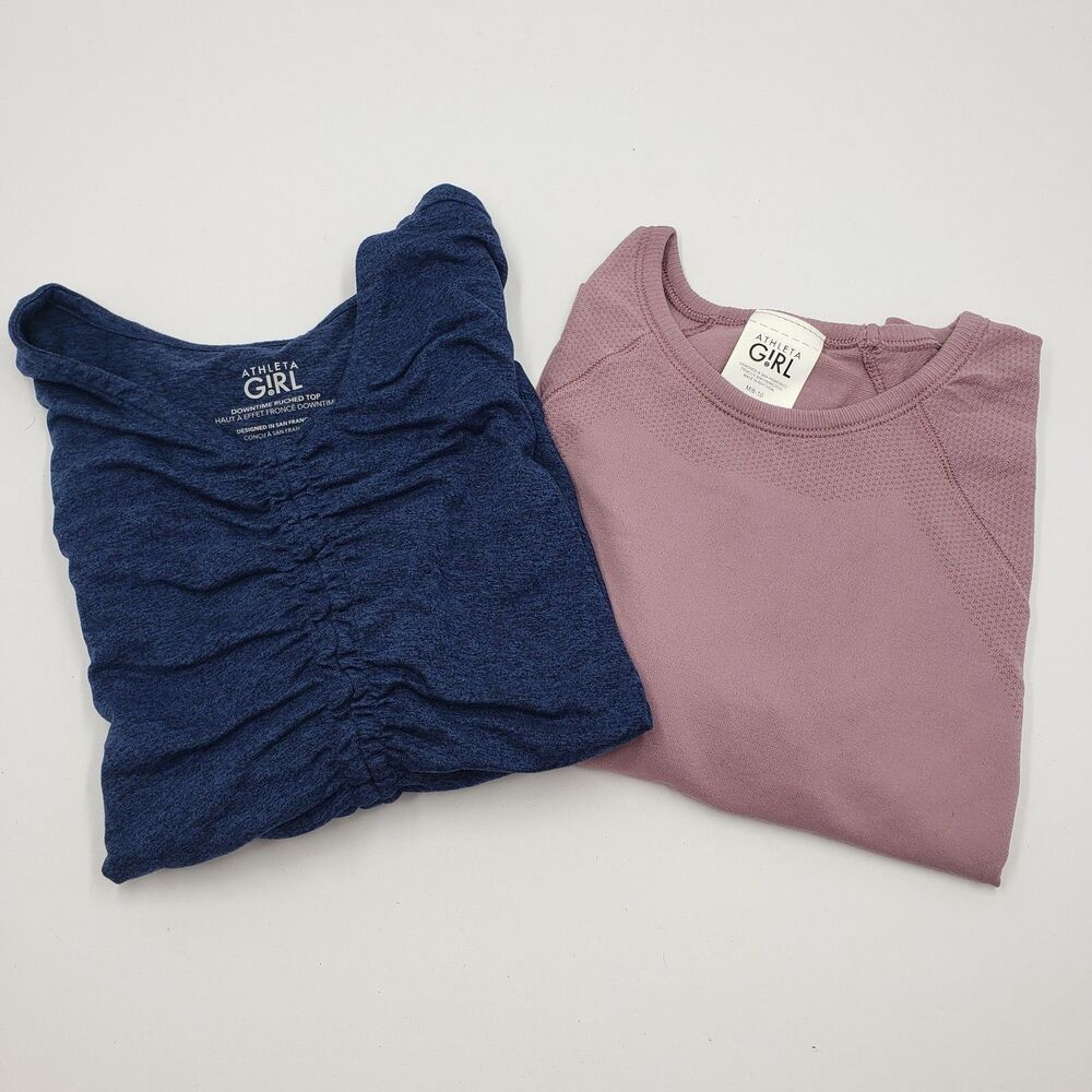 Athleta Girl Long Sleeve Athleisure Shirt Lot M 8/10 L 12 Pink Indigo Ruched